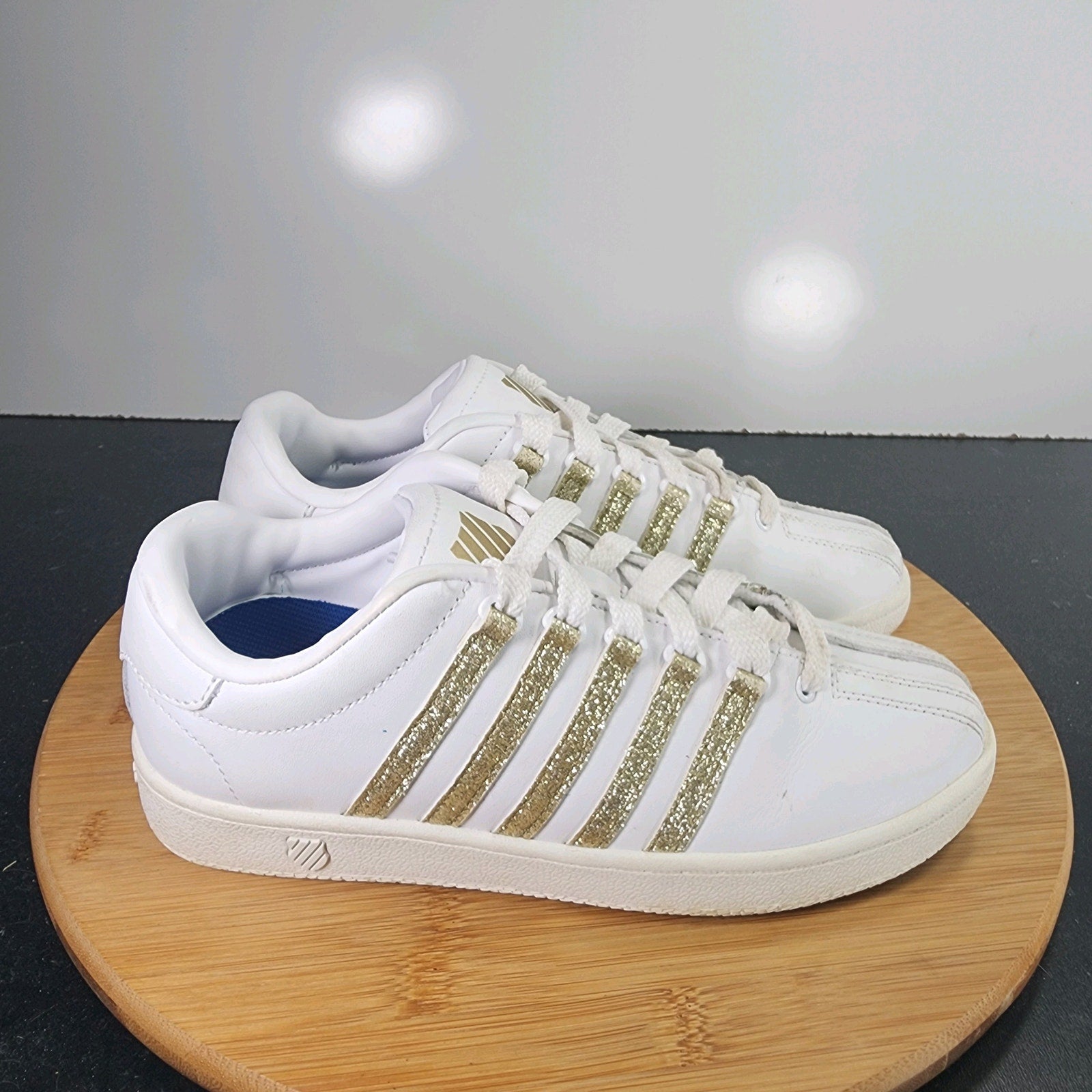 Sz 4.5 Youth Fit 5.5Women's K-Swiss Classic 010153 White Glitter Casual Sneakers