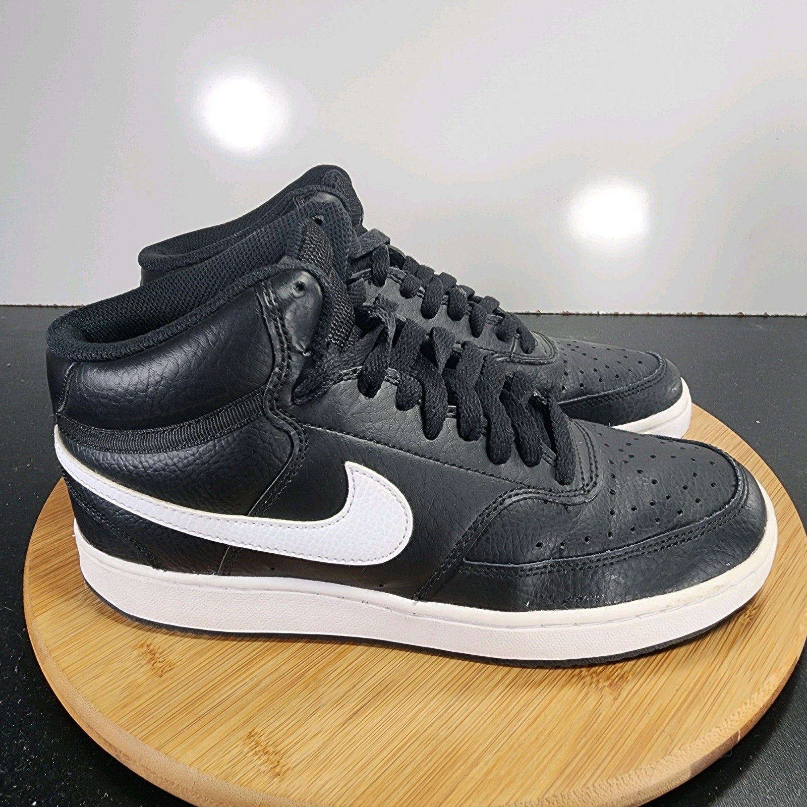 Nike Court Vision Mid Sz 8 Womens 009326 Black White Leather Basketball Sneakers