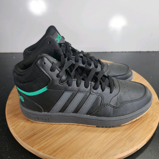 adidas Hoops 3.0 Sz 5 Youth=6.5Womens 009581 Black Leather Basketball Sneakers