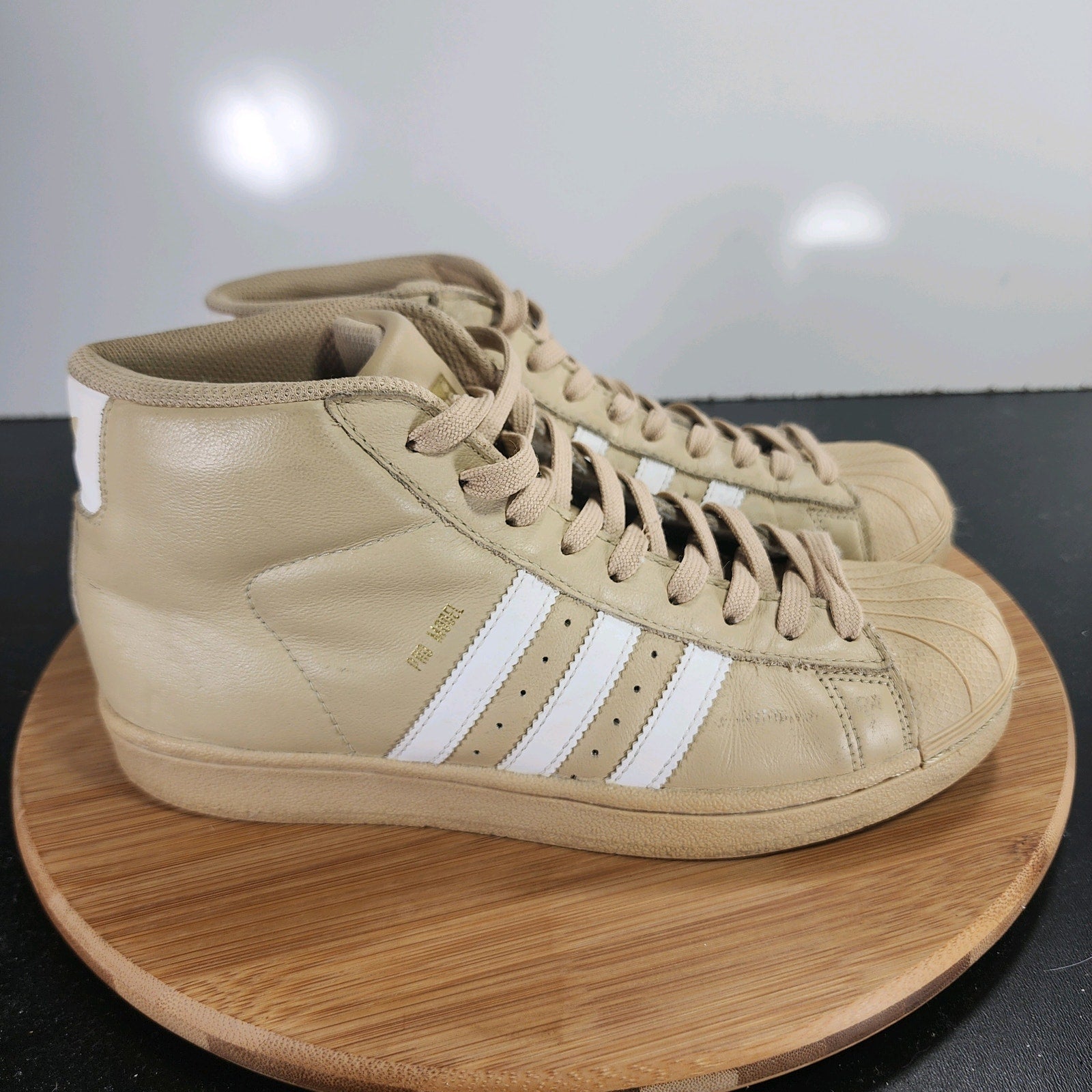 Sz 6Youth Fit 7.5Women's adidas Pro Model 009804 Tan Leather Basketball Sneakers