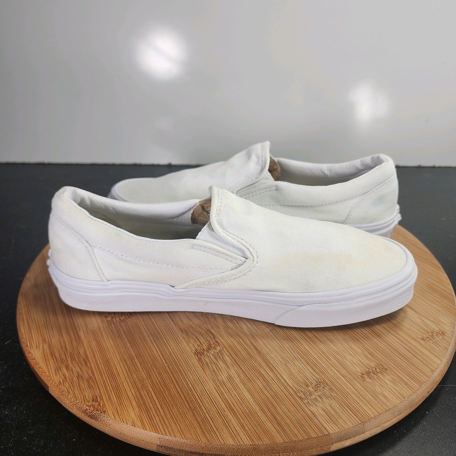 Womens Vans Classic Slip-On Sz 8.5 010019 White Canvas Skateboarding Sneakers