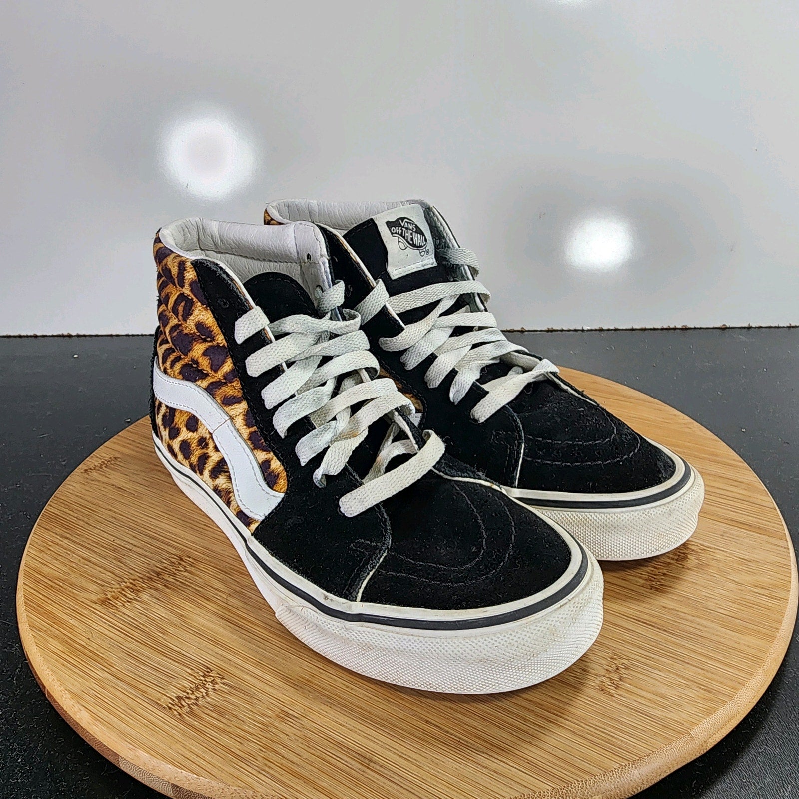 VANS Sk8-Hi Sz 5.5Womens 009557 Black Brown Suede Leopard Skating Sneakers Shoes