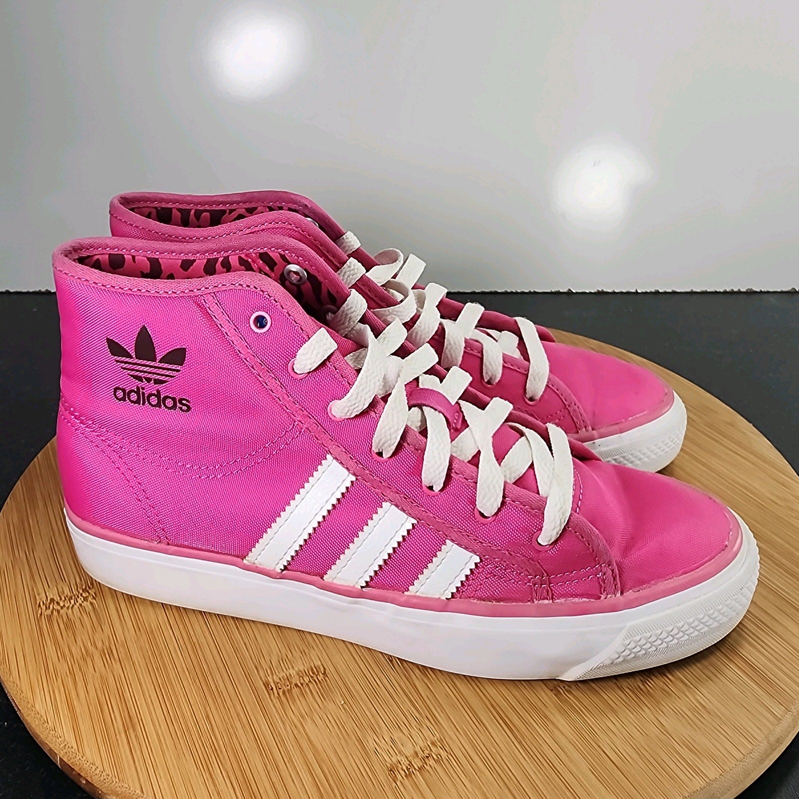 Sz 5 Youth Fit 6.5Women's Adidas Nizza Mid 010271 Pink Canvas Casual Sneakers