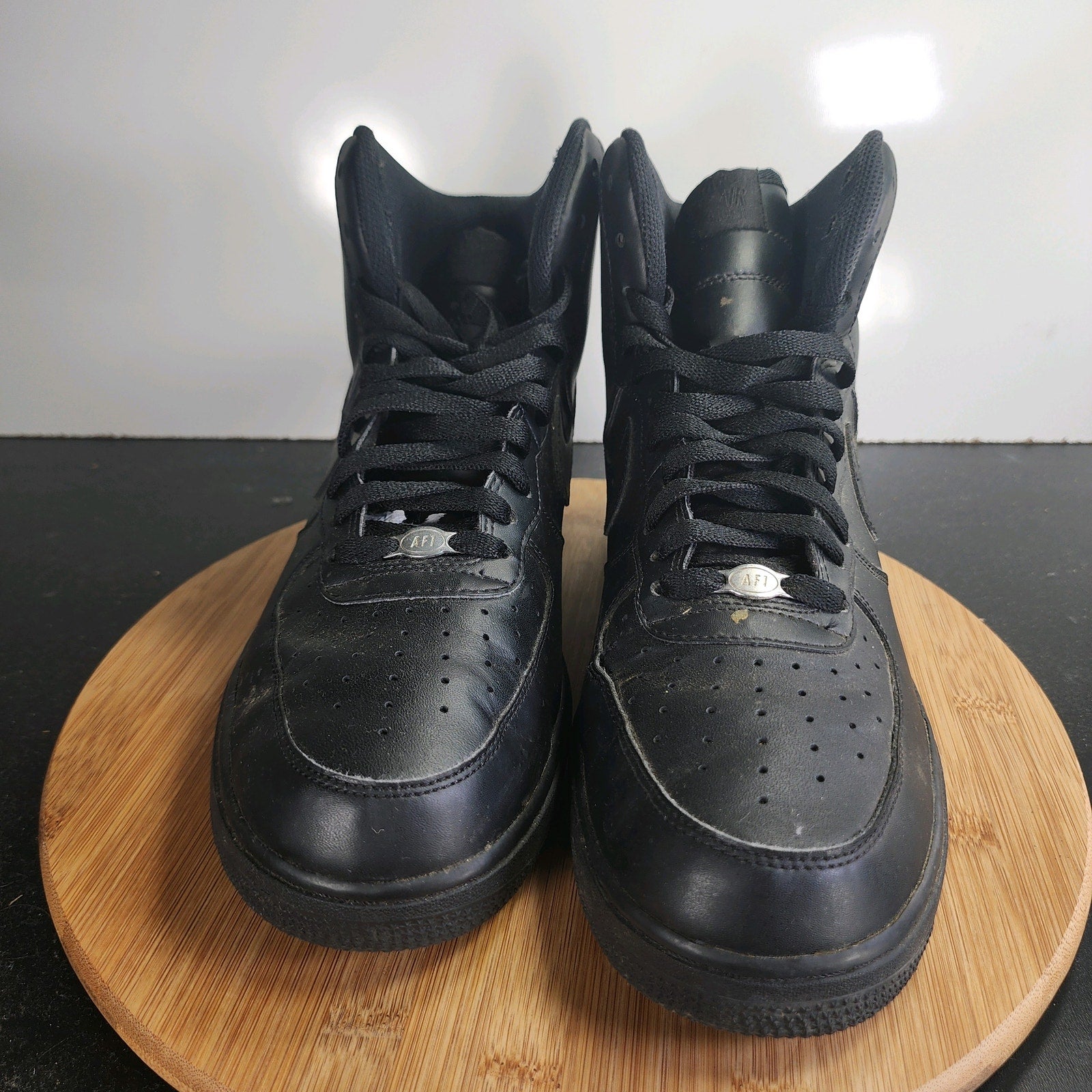 Men's Nike Af1 Air Force 1 Mid Sz 11 010031 Black Leather Basketball Sneakers