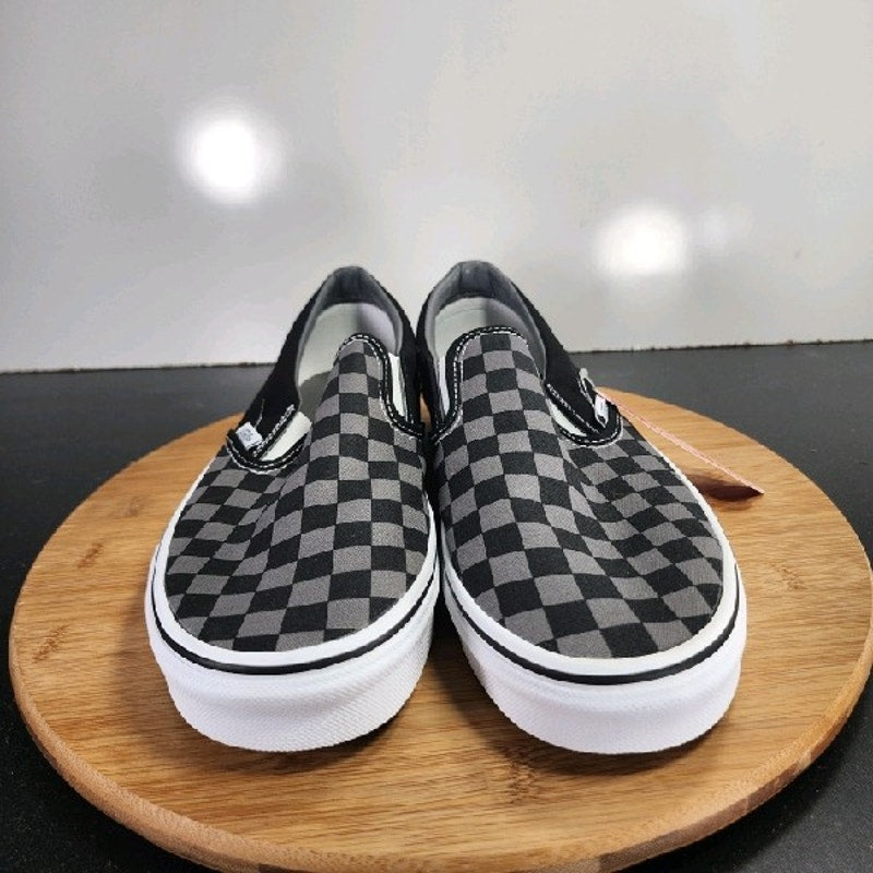 VANS Classic Slip On Low Sz 9.5 Mens 009230 Black Gray Check Skating Sneakers