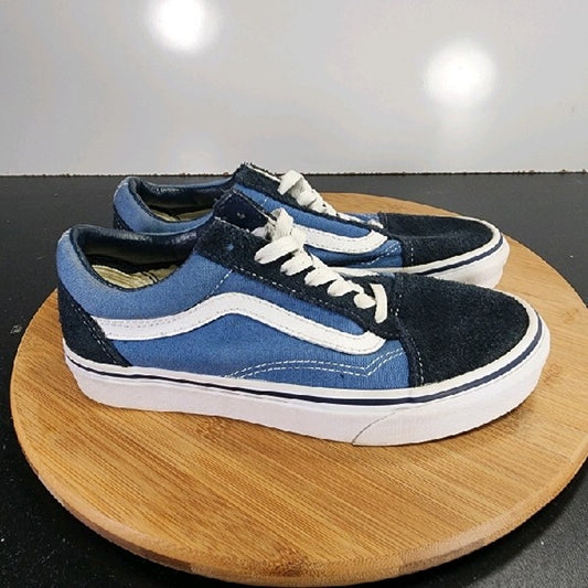 VANS Old Skool Low Sz 6 Womens 009168 Black Blue White Canvas Skating Sneakers