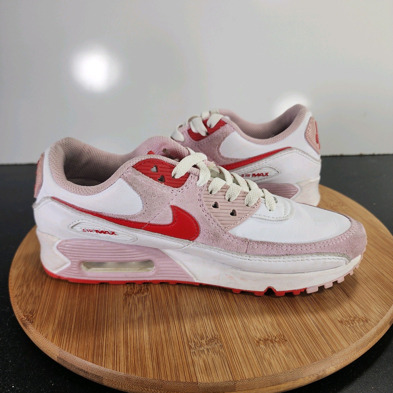 Nike Air Max 90 Sz 7 Womens 009619 White Pink Leather Running Casual  Sneakers