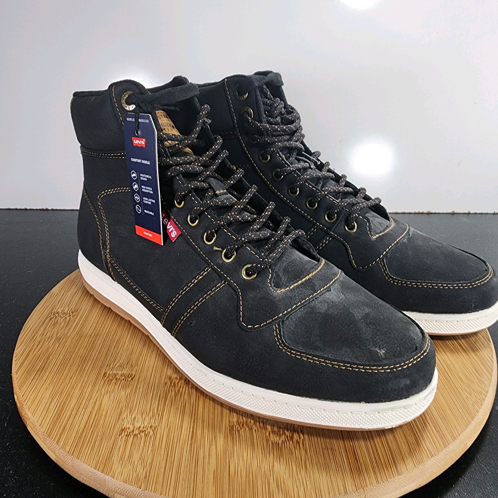 Levi's Stanton Waxed Mid Sz 10.5 Mens 009402 Black Brown Comfort Casual Sneakers