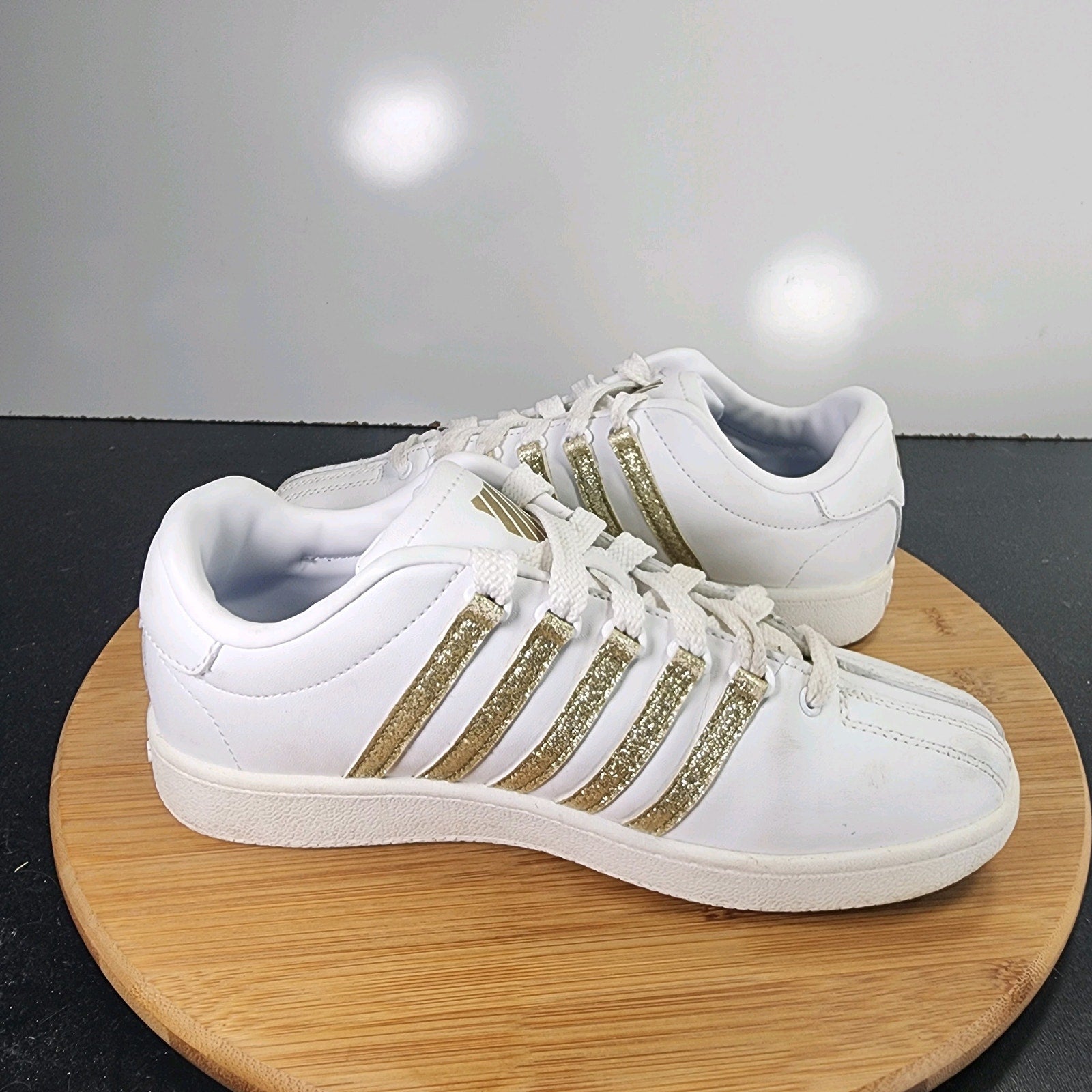 Sz 4.5 Youth Fit 5.5Women's K-Swiss Classic 010153 White Glitter Casual Sneakers