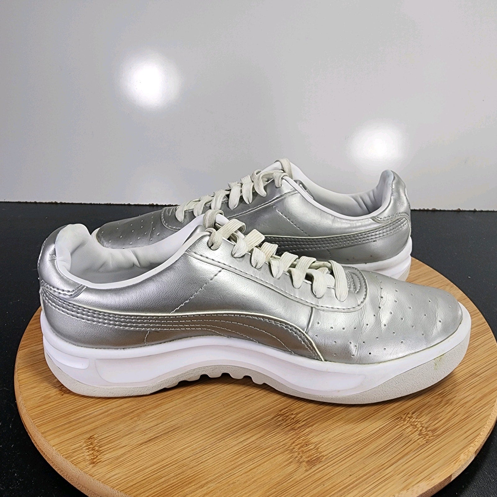 PUMA California Sz 6Youth=7.5Womens 009377 Gray Metallic Leather Casual Sneakers