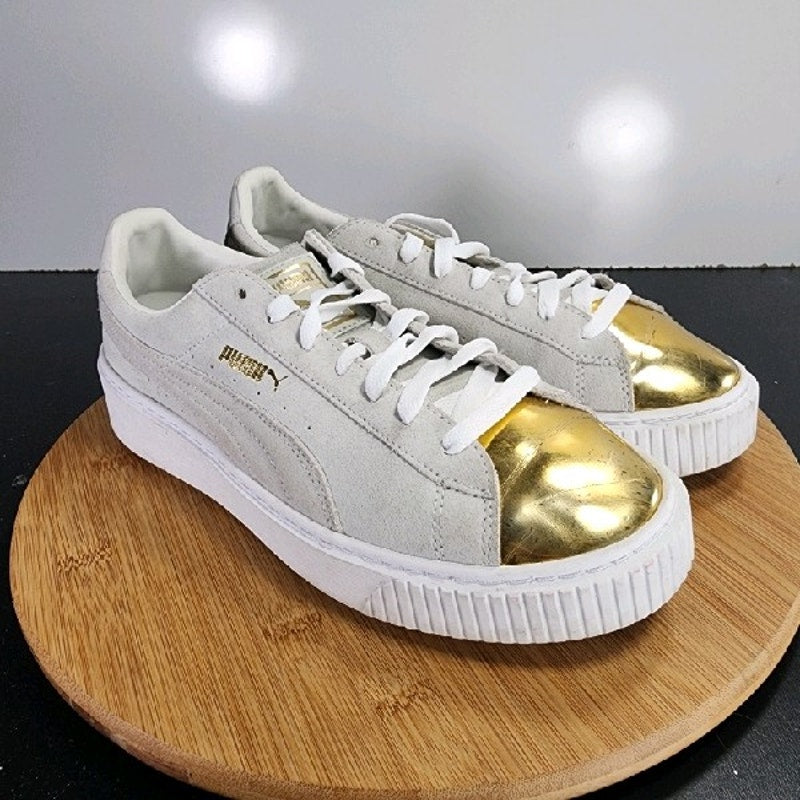 PUMA Suede Classic Sz 9.5Womens 009164 Gray Gold Running Athletic Sneakers Shoes