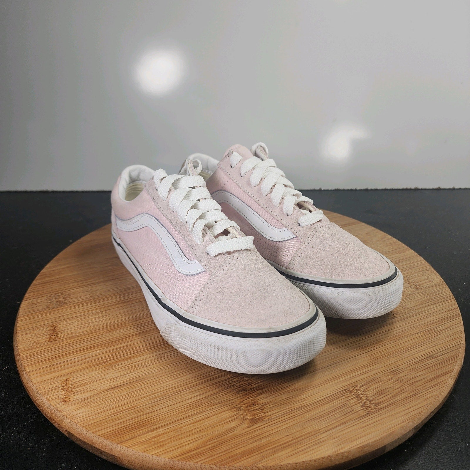 Women's Vans Old Skool Low Sz 5 010212 Pink White Canvas Skateboarding Sneakers