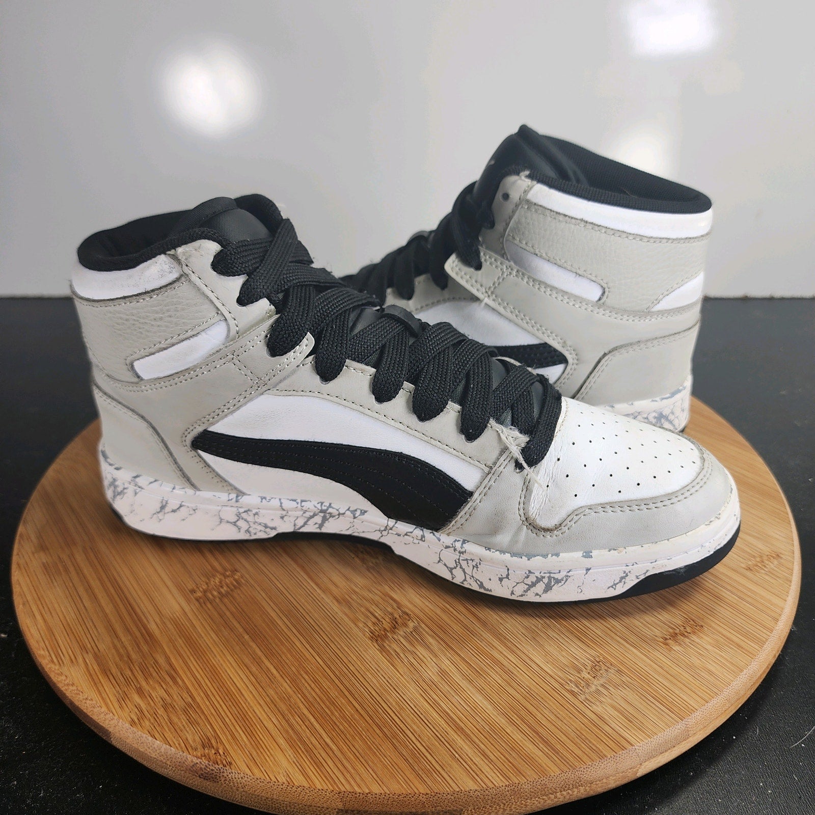 Sz 6 Youth Fit 7.5Womens PUMA Rebound High 009851 White Leather Basketball Shoes