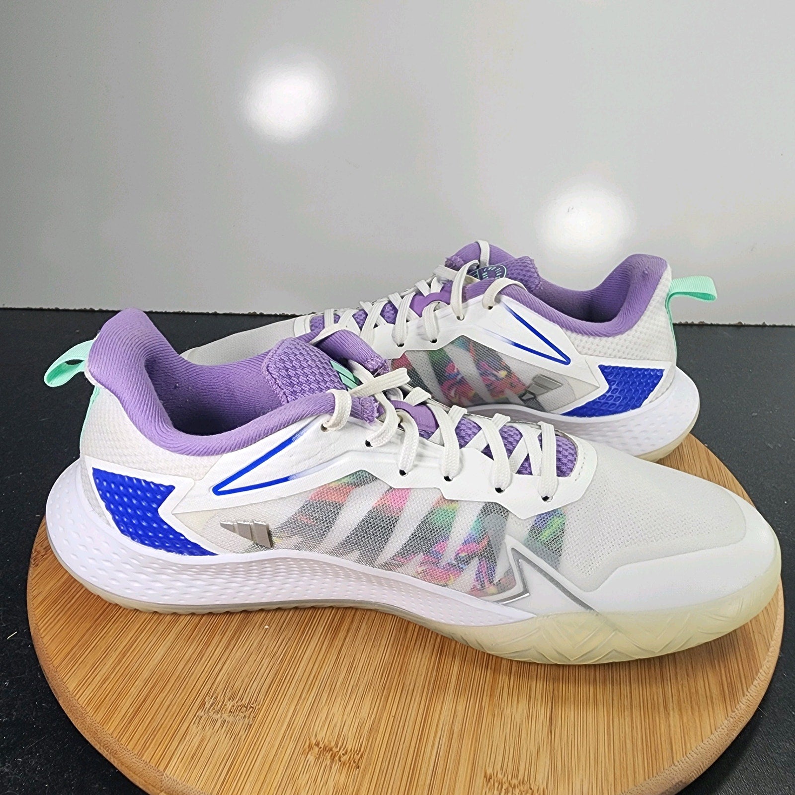 Women's Adidas Defiant Bounce Sz 8.5 010138 White Purple Mesh Tennis Sneakers