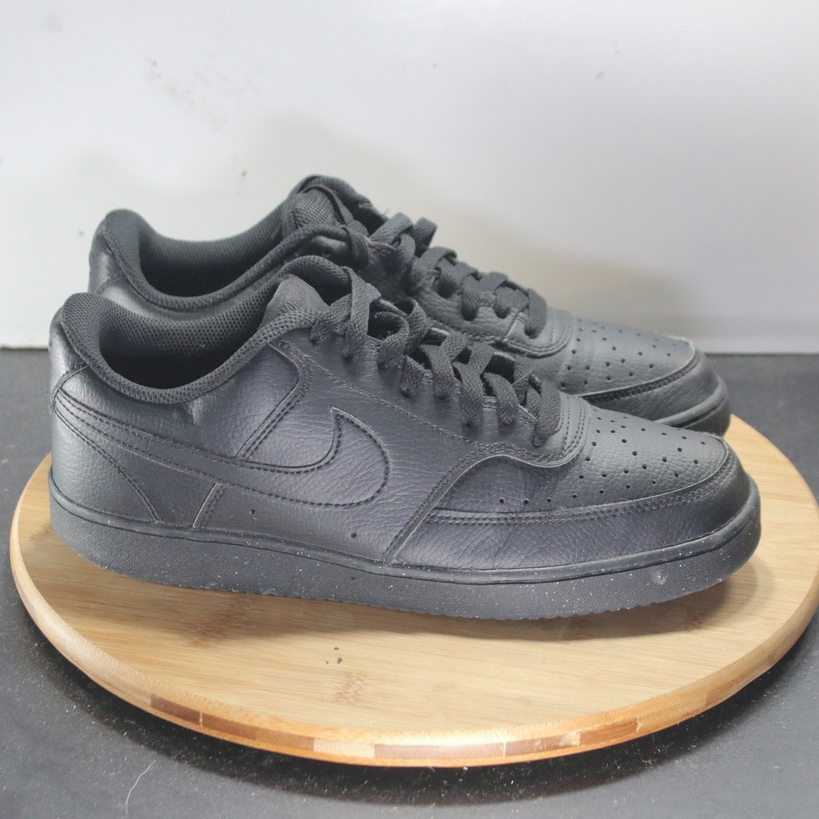 Nike Court Vision Low Sz 9.5 Mens 008773 Triple Black Leather Casual Sneakers