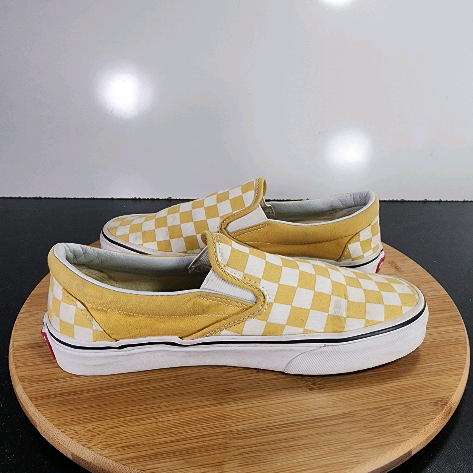 VANS Classic Slip On Sz 7Womens 009397 White Yellow Check Skateboarding Sneakers