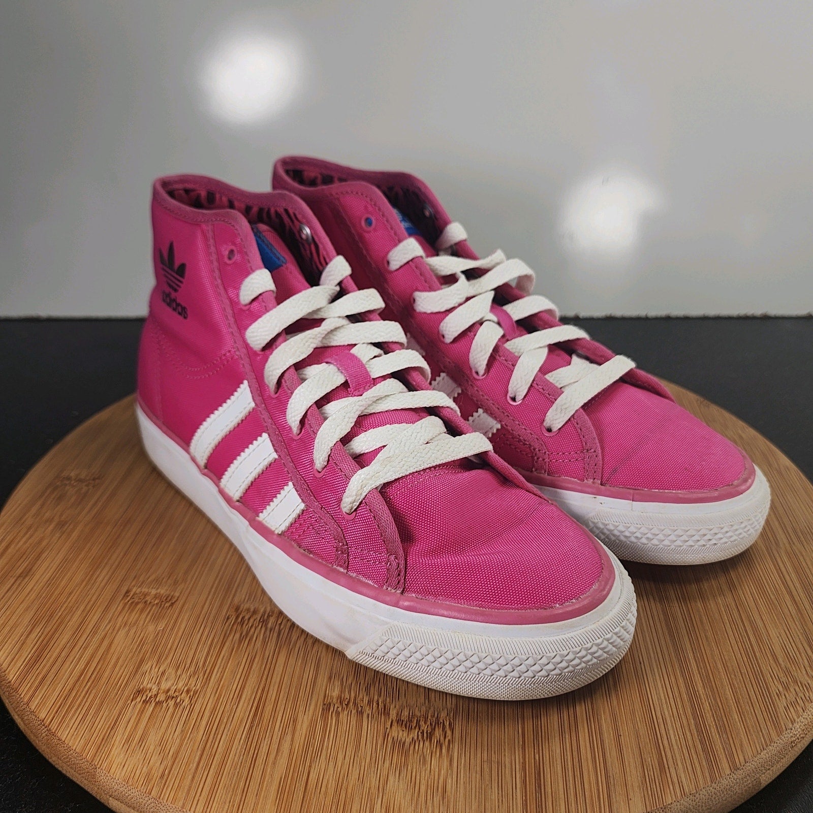 Sz 5 Youth Fit 6.5Women's Adidas Nizza Mid 010271 Pink Canvas Casual Sneakers