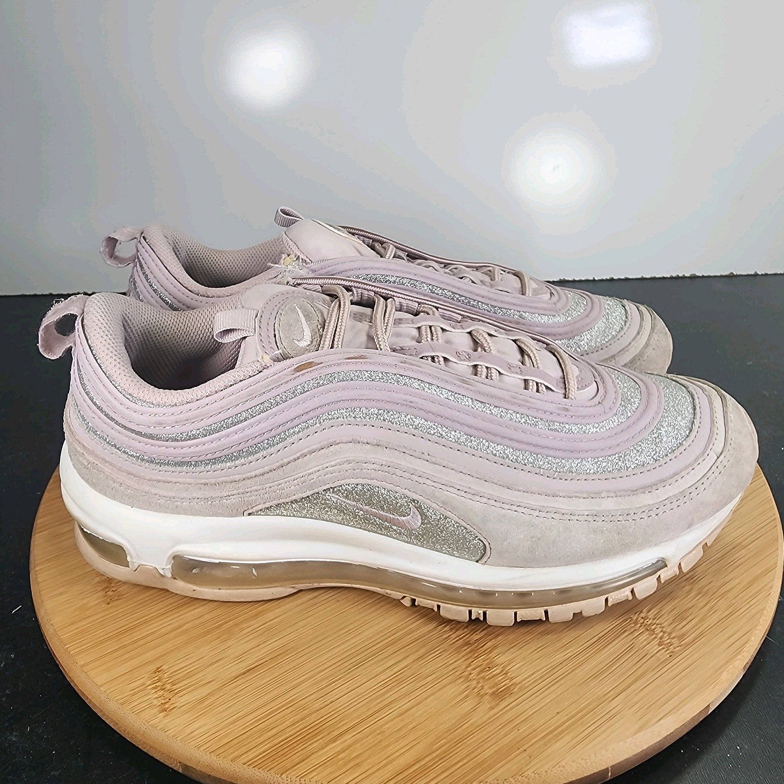 Womens Nike Air Max 97 Sz 9.5 010123 Pink Silver Leather Running Casual Sneakers