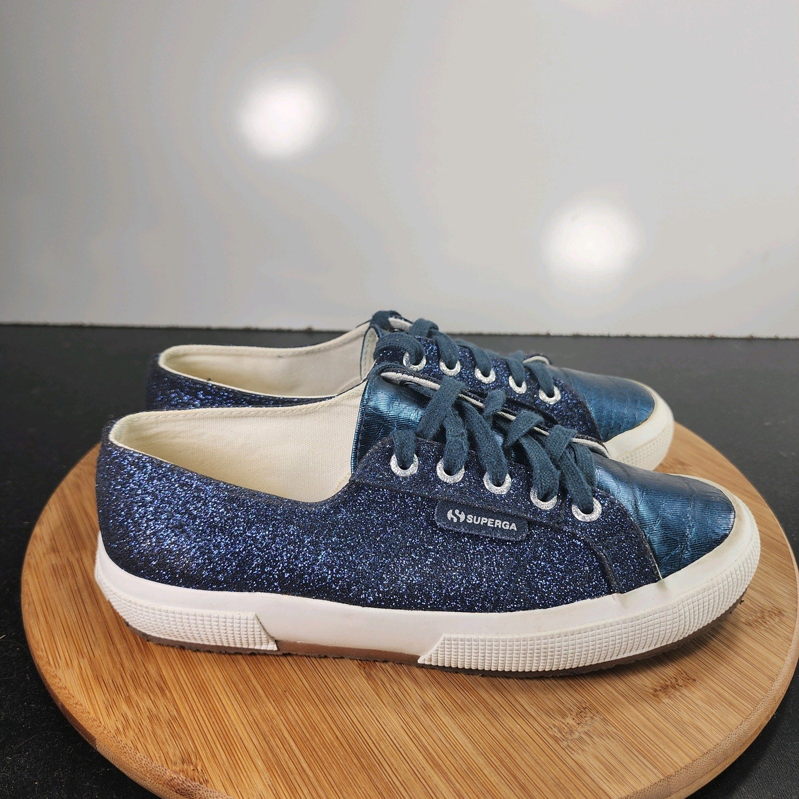 Women's Superga Cotu Classic Sz 6.5 010184 Blue Canvas Glitter Casual Sneakers