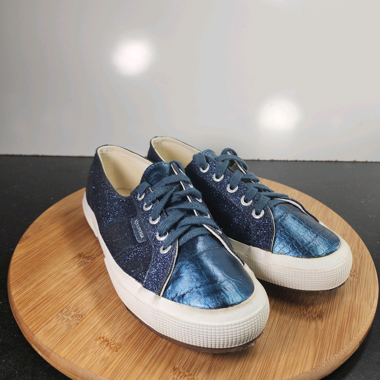 Women's Superga Cotu Classic Sz 6.5 010184 Blue Canvas Glitter Casual Sneakers