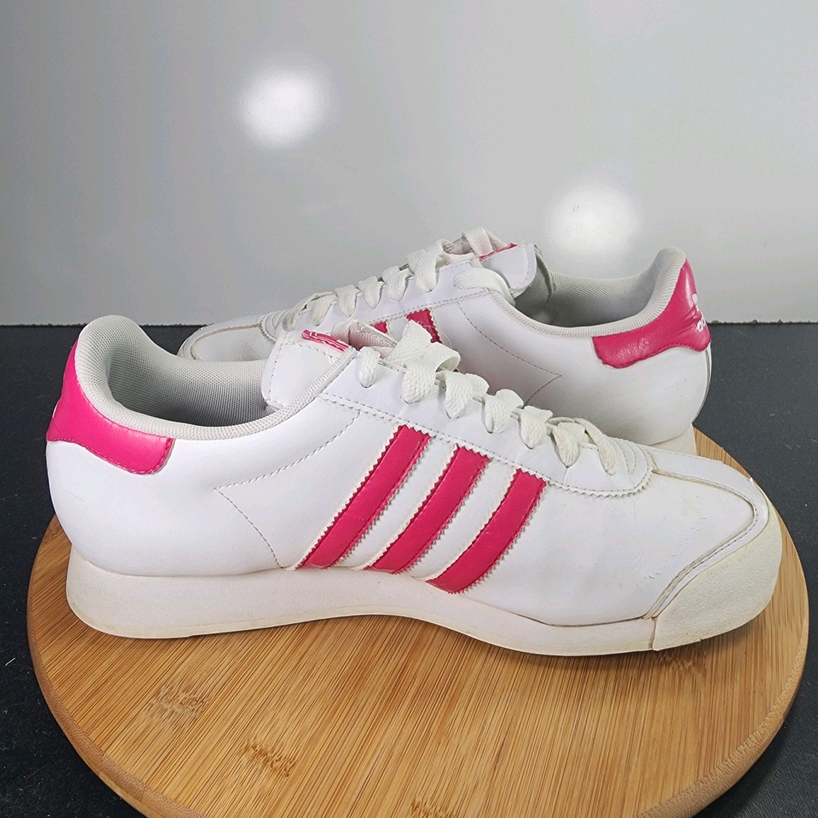 Womens Adidas Gazelle Low Sz 9 010200 White Pink Leather Casual Walking Sneakers