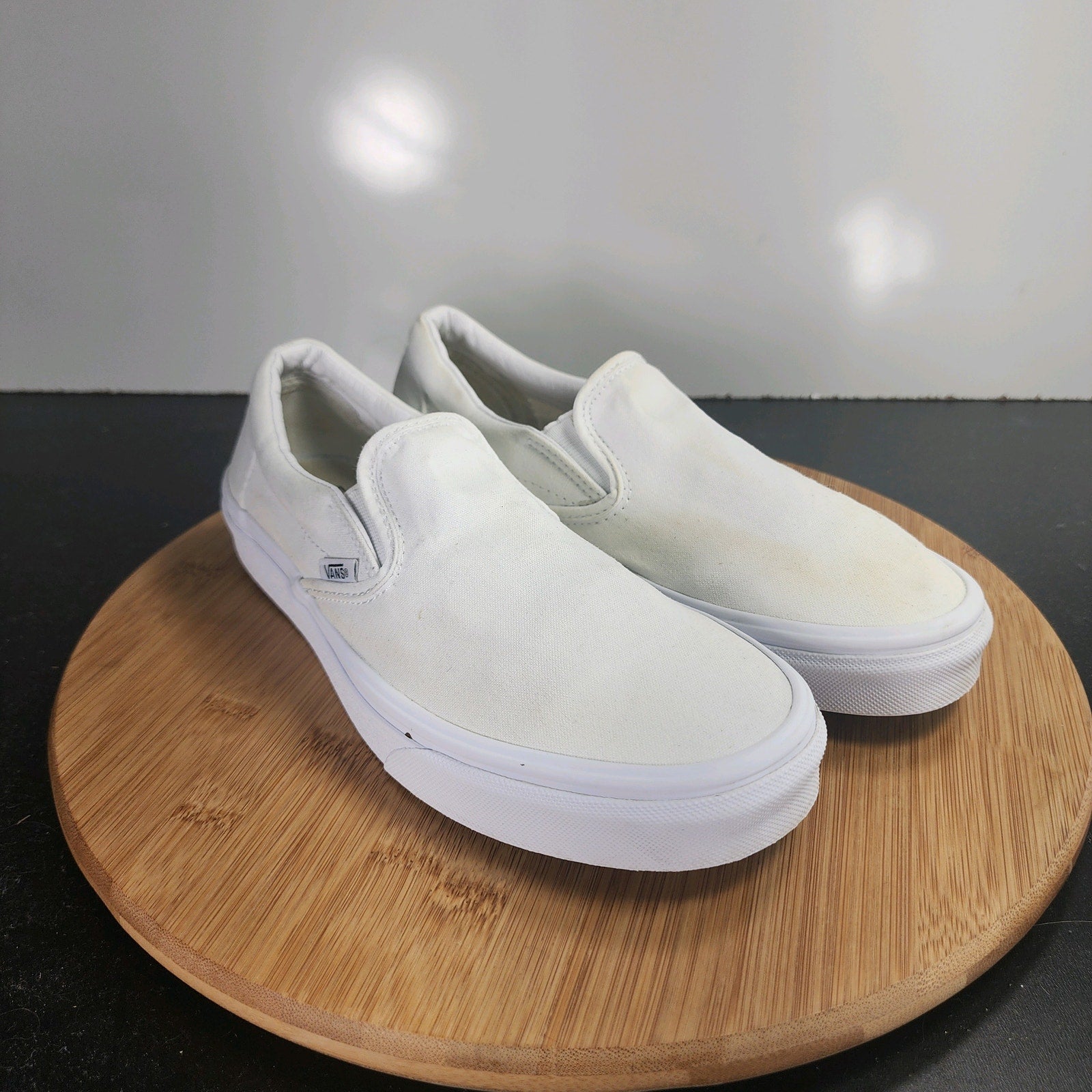 Womens Vans Classic Slip-On Sz 8.5 010019 White Canvas Skateboarding Sneakers