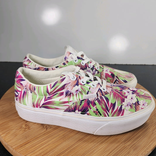 Women's VANS Authentic Sz 7 010155 White Canvas Tropical Casual Sneakers Shoes