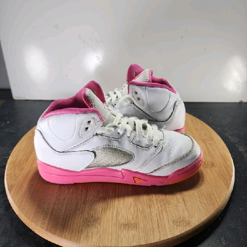 Air Jordan 5 Retro Mid Sz 1.5 Big Kids 008893 White Pink Basketball Sneakers