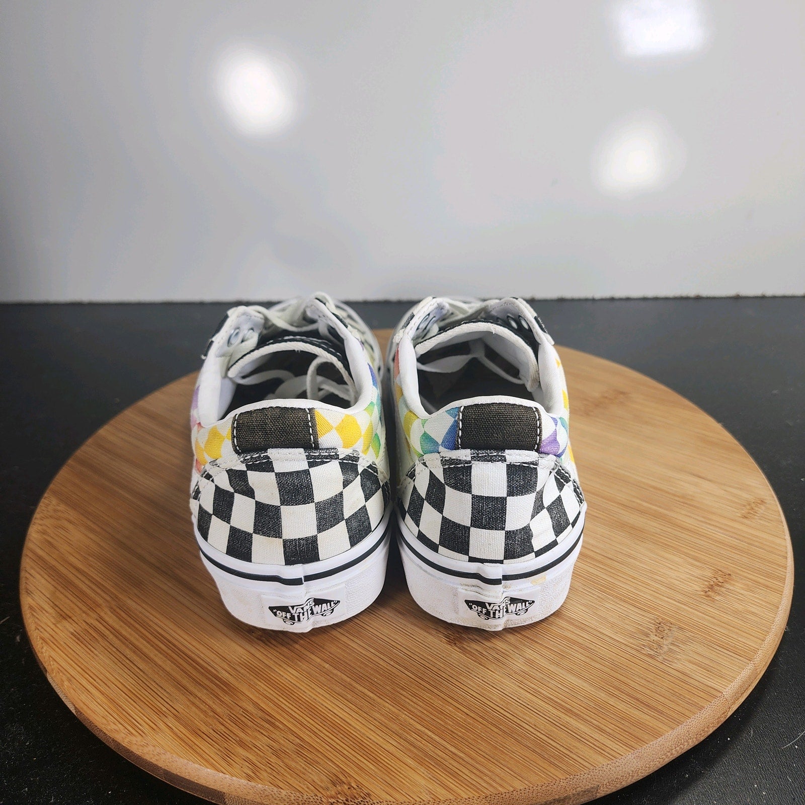 Womens VANS Old Skool Low Sz 7 009887 White Black Canvas Check Skating Sneakers