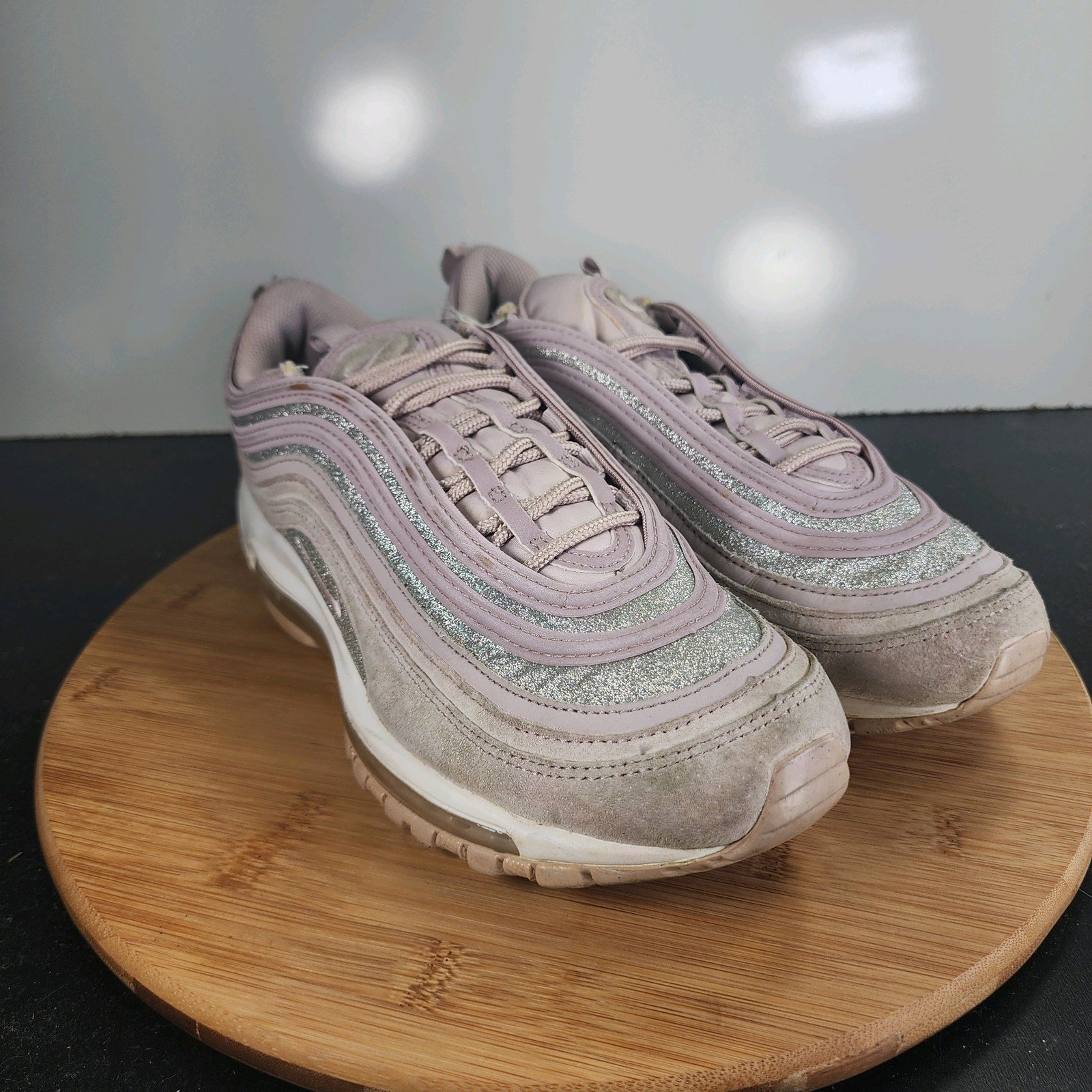 Womens Nike Air Max 97 Sz 9.5 010123 Pink Silver Leather Running Casual Sneakers