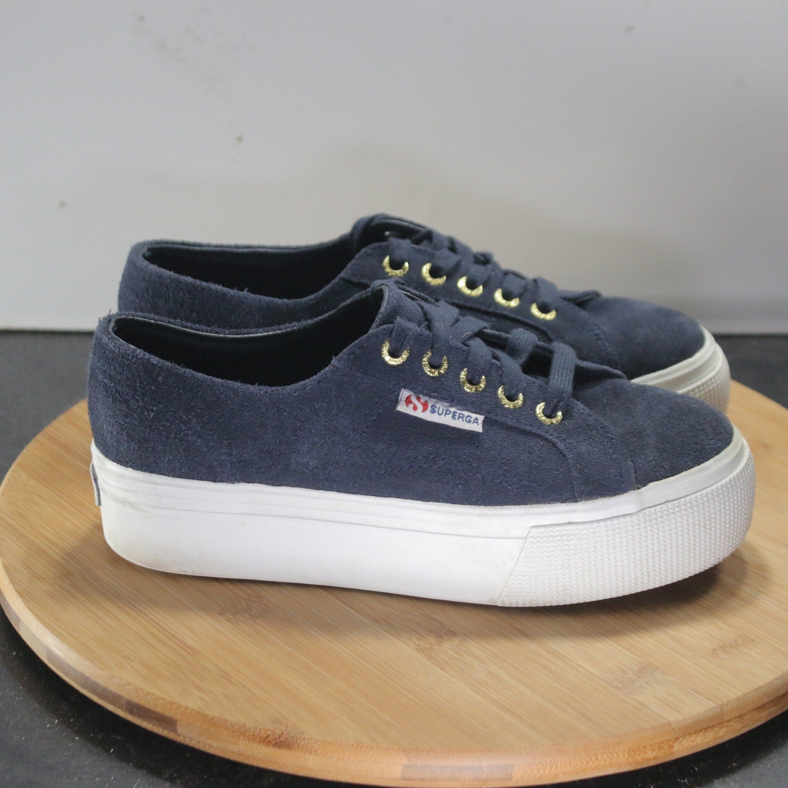 Superga 2750 Sz 5.5 Womens 008804 Navy Blue White Leather Casual Sneakers Shoes