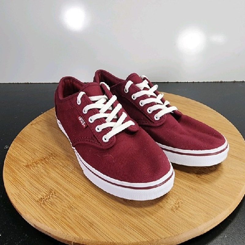 VANS Classic Low Sz 6 Womens 009161 Burgundy White Canvas Skateboarding Sneakers