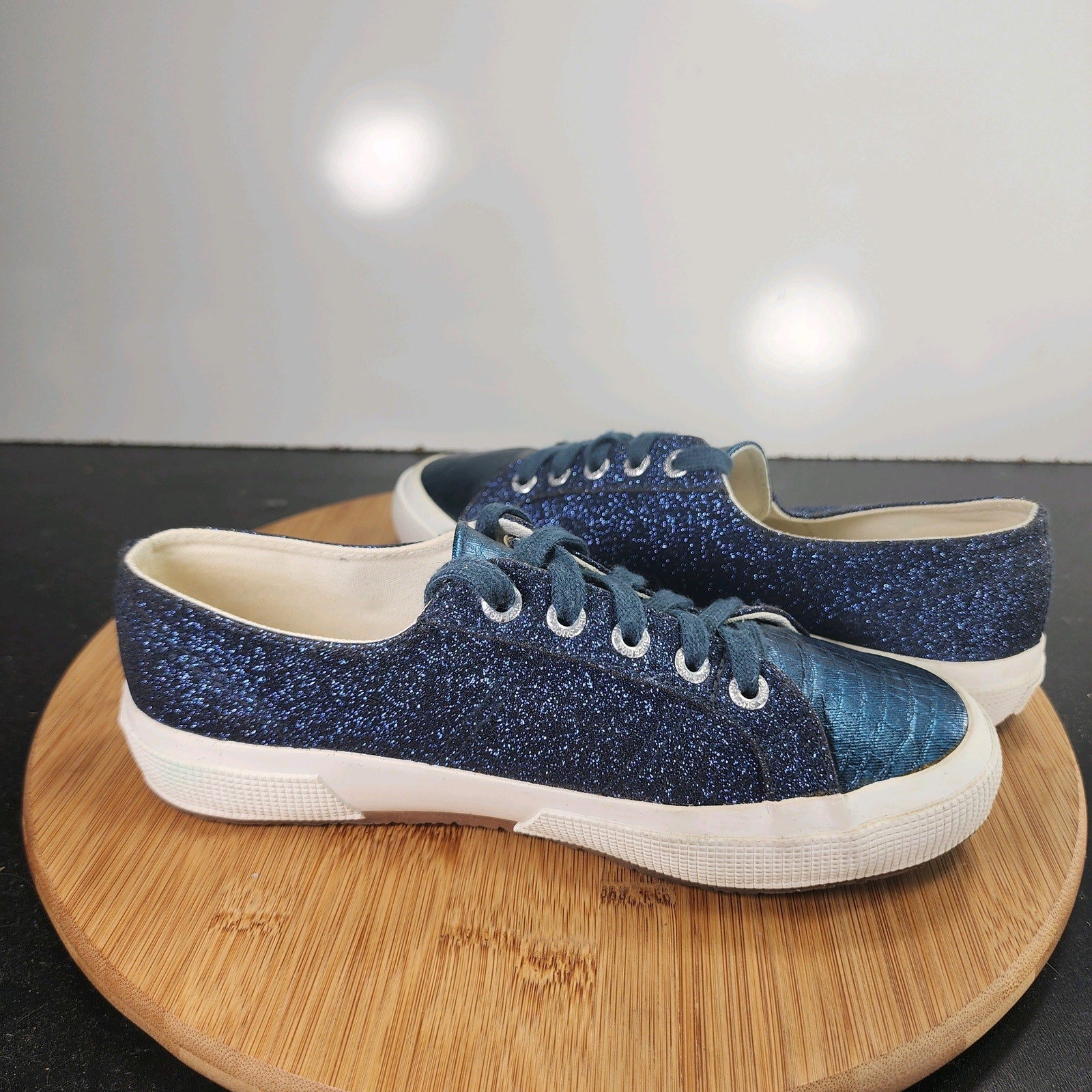 Women's Superga Cotu Classic Sz 6.5 010184 Blue Canvas Glitter Casual Sneakers