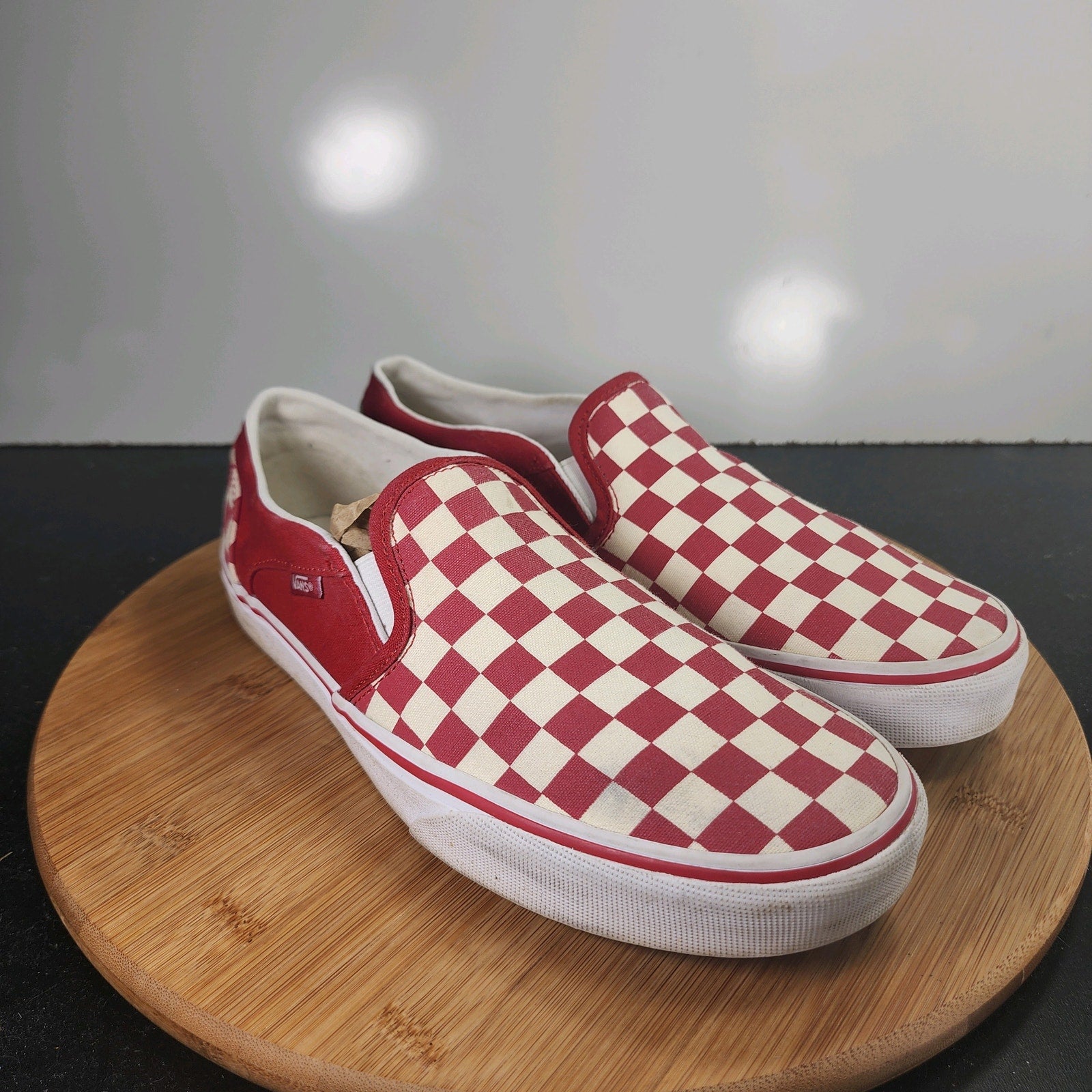 Women's Vans Classic Slip-On Sz 9.5 010267 Red Canvas Check Skating Sneakers