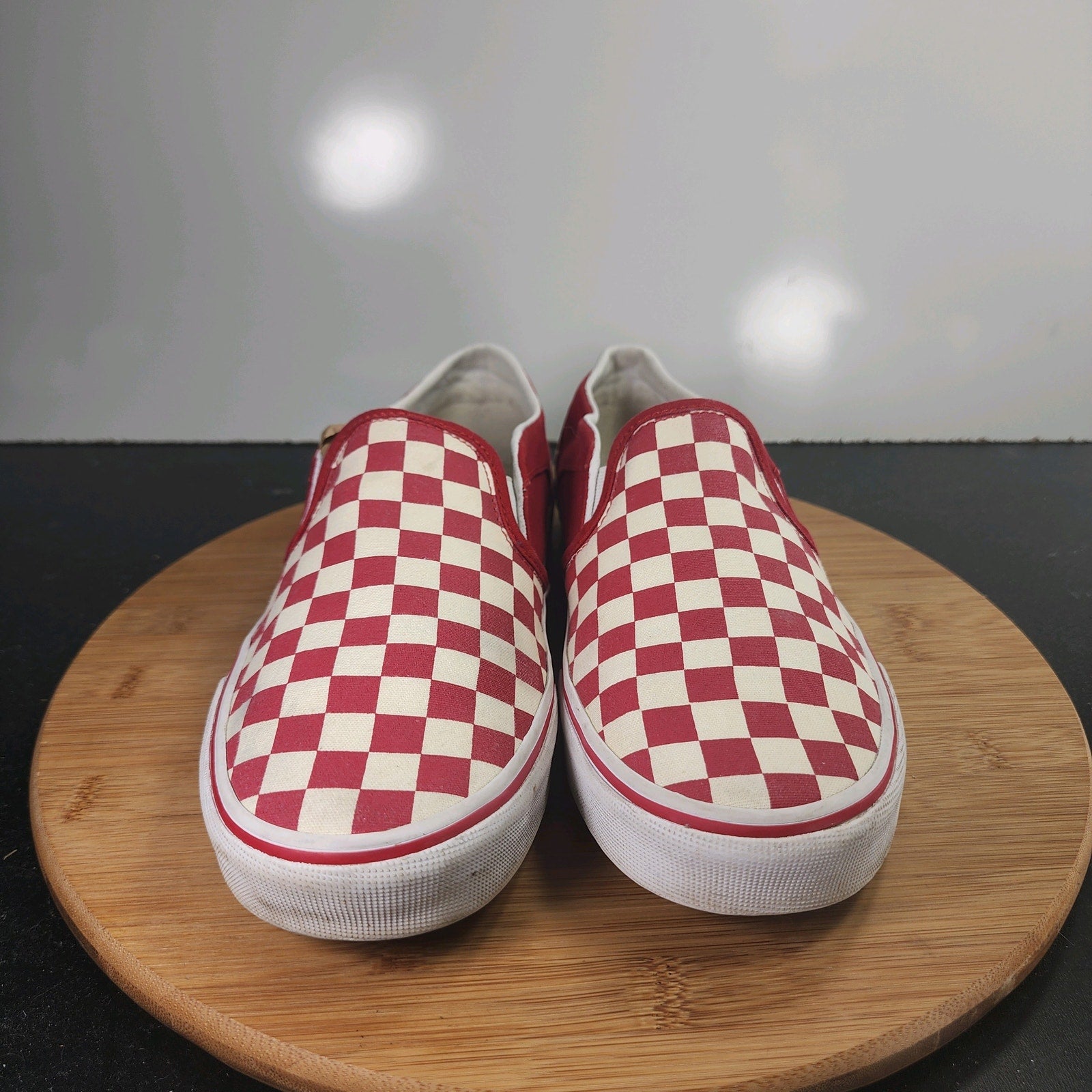 Women's Vans Classic Slip-On Sz 9.5 010267 Red Canvas Check Skating Sneakers