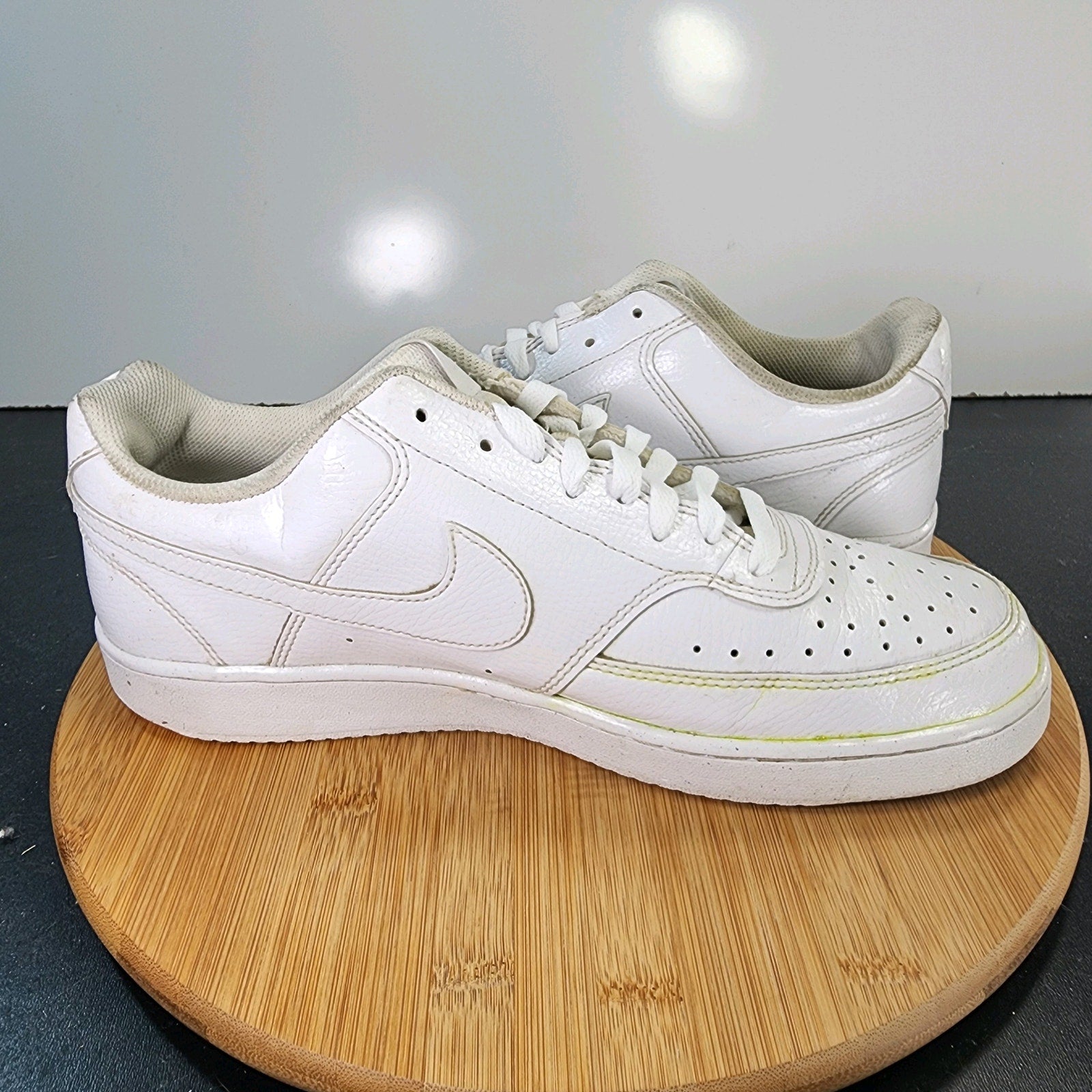 Men's Nike Court Vision Low Sz 11 010287 Triple White Leather Casual Sneakers