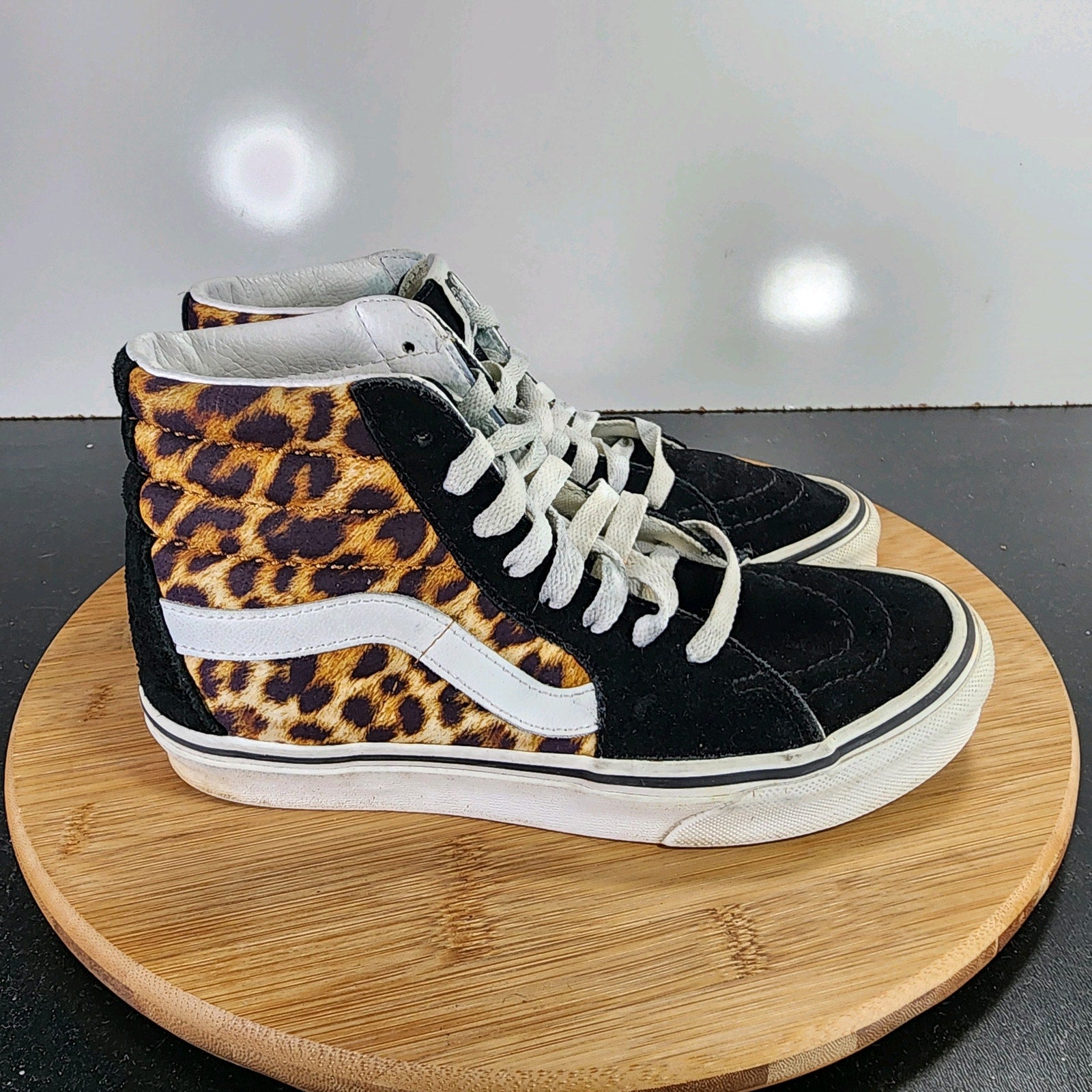 VANS Sk8-Hi Sz 5.5Womens 009557 Black Brown Suede Leopard Skating Sneakers Shoes