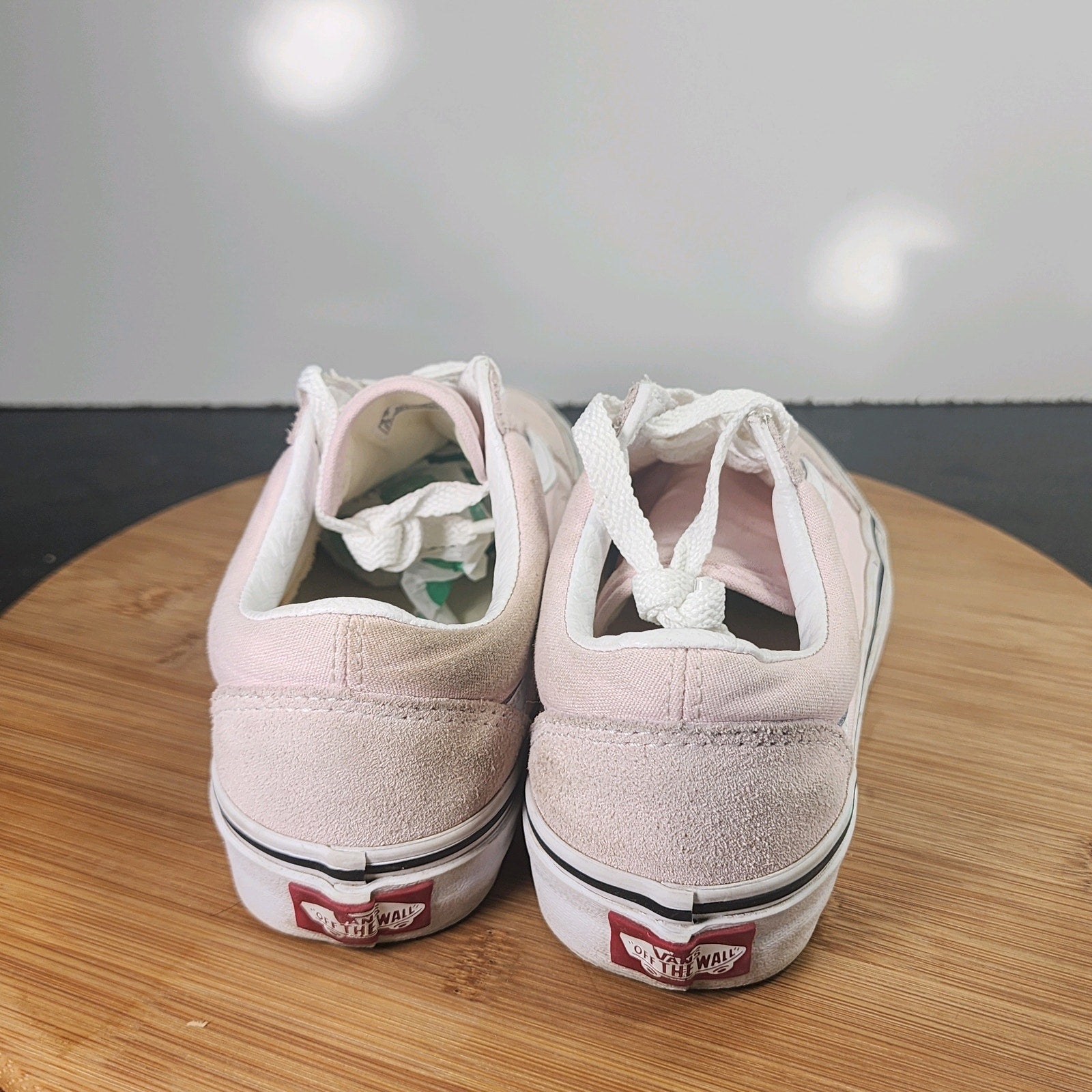 Women's Vans Old Skool Low Sz 5 010212 Pink White Canvas Skateboarding Sneakers