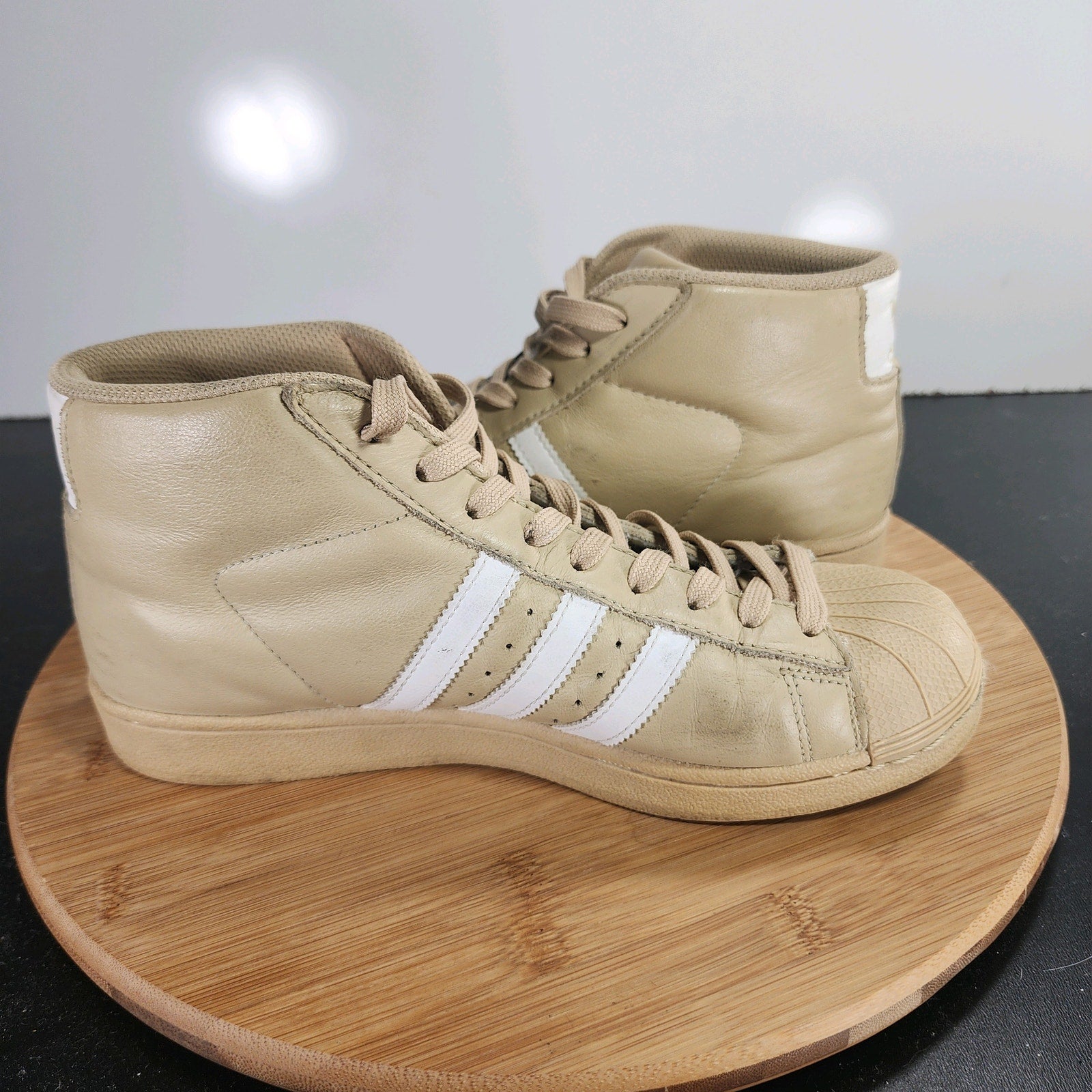 Sz 6Youth Fit 7.5Women's adidas Pro Model 009804 Tan Leather Basketball Sneakers