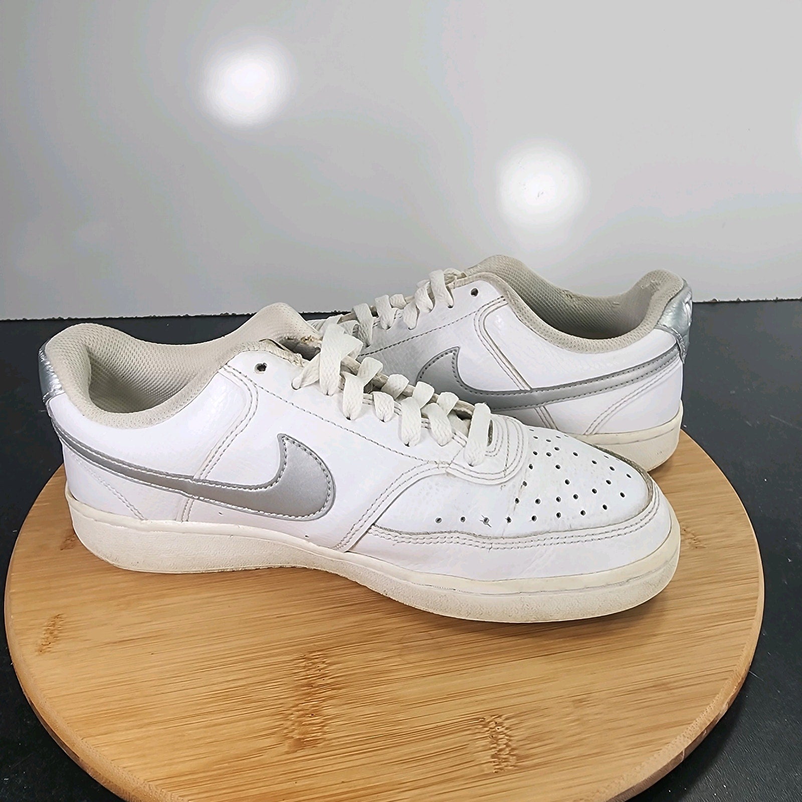 Women's Nike Court Vision Low Sz 8 010102 Triple White Leather Casual Sneakers