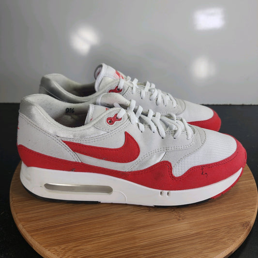 Men's Nike Air Max 1 Sz 9.5 010034 Red White Mesh Suede Running Sneakers  Shoes