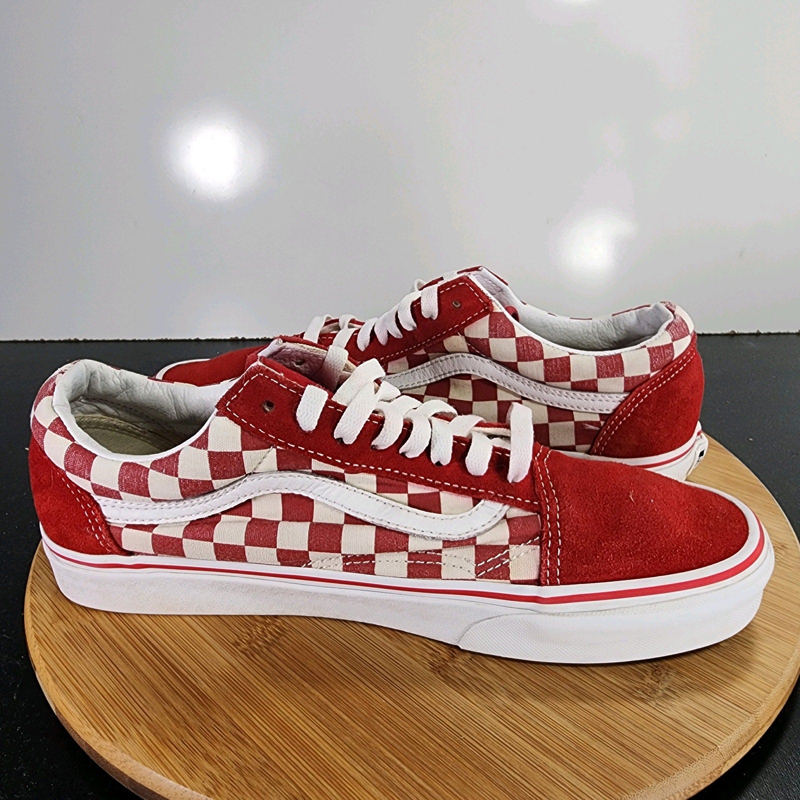 VANS Old Skool Sz 9.5 Mens 009430 Red White Check Skateboarding Sneakers Shoes