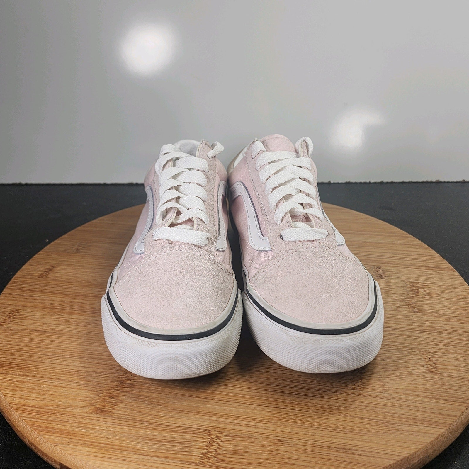 Women's Vans Old Skool Low Sz 5 010212 Pink White Canvas Skateboarding Sneakers