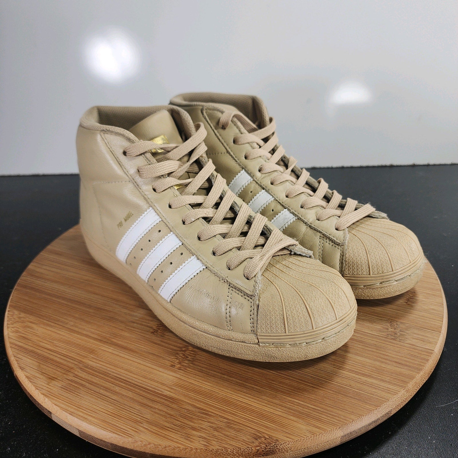 Sz 6Youth Fit 7.5Women's adidas Pro Model 009804 Tan Leather Basketball Sneakers