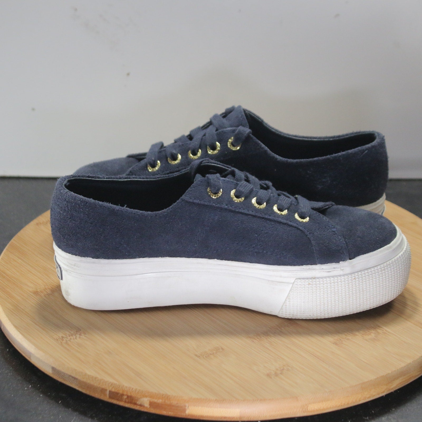 Superga 2750 Sz 5.5 Womens 008804 Navy Blue White Leather Casual Sneakers Shoes