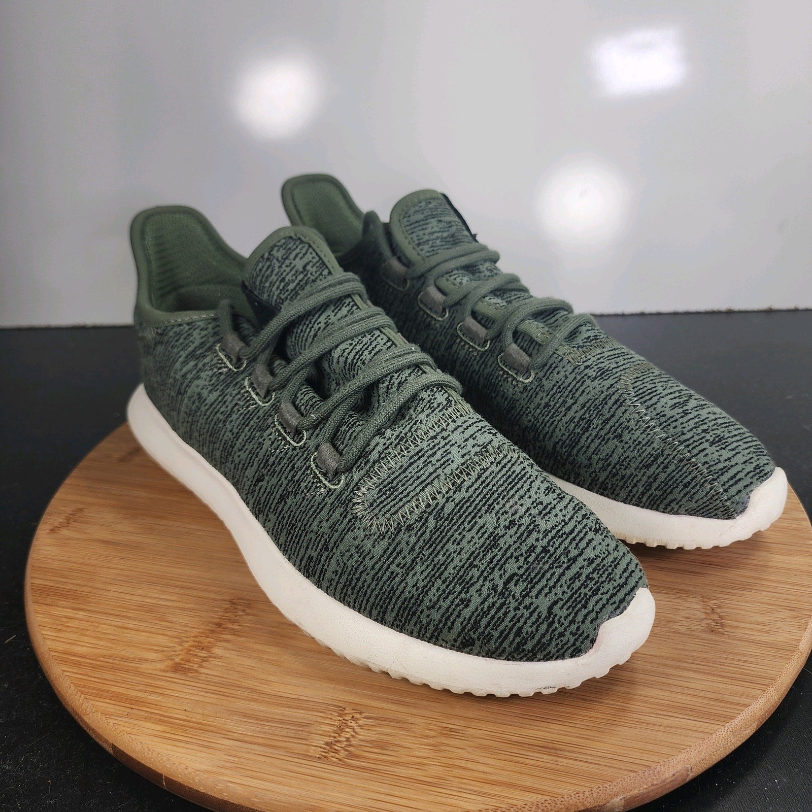 Women's Adidas Tubular Shadow Sz 9.5 010077 Green Knit Casual Walking Sneakers