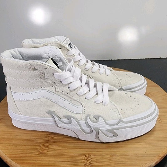 VANS Sk8-Hi Flame Sz 5.5 Womens 009250 White Gray Suede Skateboarding Sneakers