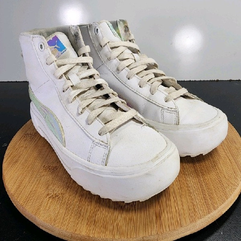 PUMA Kaia Mid Sz 7.5 Womens 009165 White Leather Skateboarding Sneakers Shoes