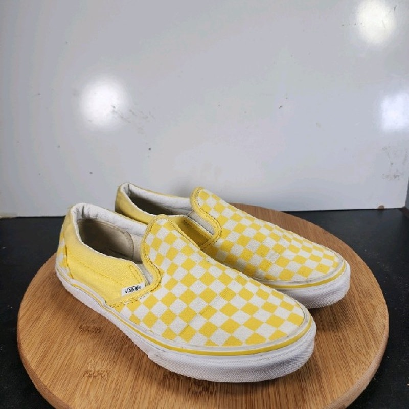 VANS Classic Slip On Sz 6 Youth=7.5Womens 008835 Yellow Check Skating Sneakers