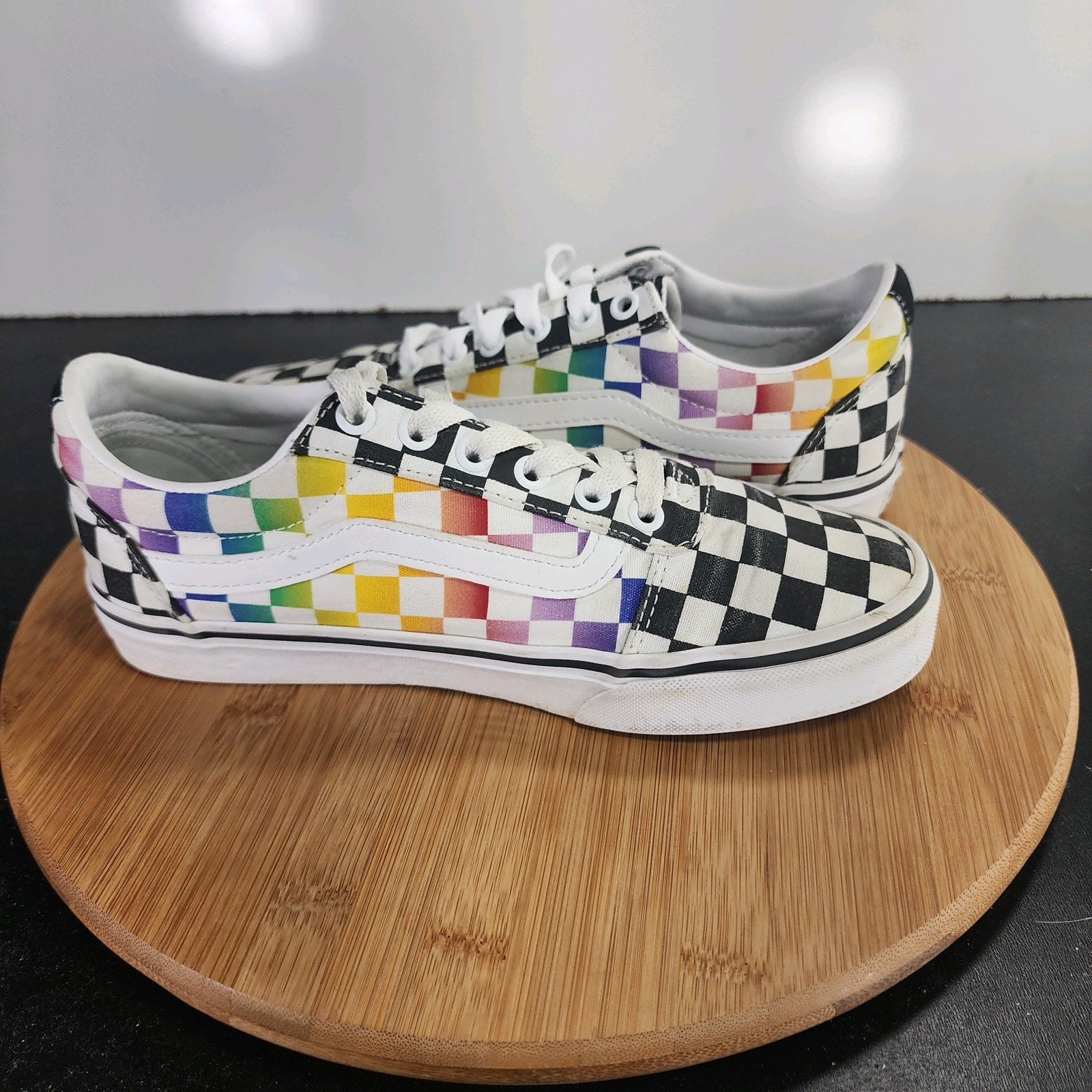 VANS Old Skool Sz 7.5 Womens 009753 Black White Canvas Check Skating Sneakers